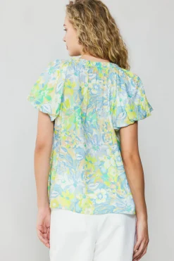 Short Sleeve Tops-Current Air Abstract Floral Print Top YELLOWMULTI