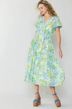 Midi Dresses-Current Air Abstract Floral Printed Midi Dress YELLOWMULTI