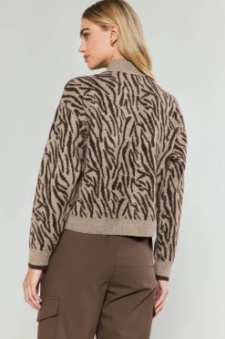 Knitwear|Sweaters-Current Air Abstract Mock Neck Sweater BROWN