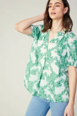 Short Sleeve Tops-Current Air Abstract Motif Top DEEPMINT