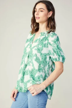 Short Sleeve Tops-Current Air Abstract Motif Top DEEPMINT