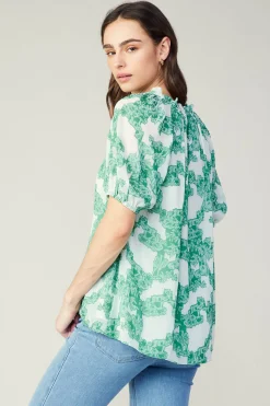 Short Sleeve Tops-Current Air Abstract Motif Top DEEPMINT