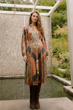 Midi Dresses-Current Air Adelaide Midi Dress BROWNMLT