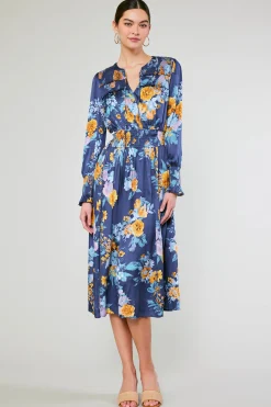 Midi Dresses-Current Air Aida Floral Midi Dress FloralBlueMlt