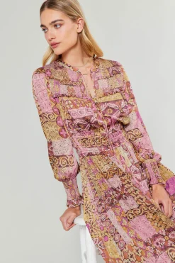 Midi Dresses-Current Air Aida Quilted Pattern Midi Dress PINKMLT