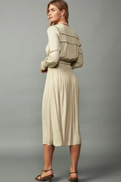 Midi Dresses-Current Air Aida Smocked Midi Dress TAUPE