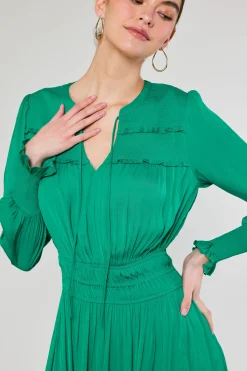 Midi Dresses-Current Air Aida Smocked Midi Dress GREEN