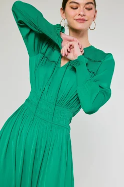 Midi Dresses-Current Air Aida Smocked Midi Dress GREEN