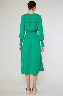 Midi Dresses-Current Air Aida Smocked Midi Dress GREEN