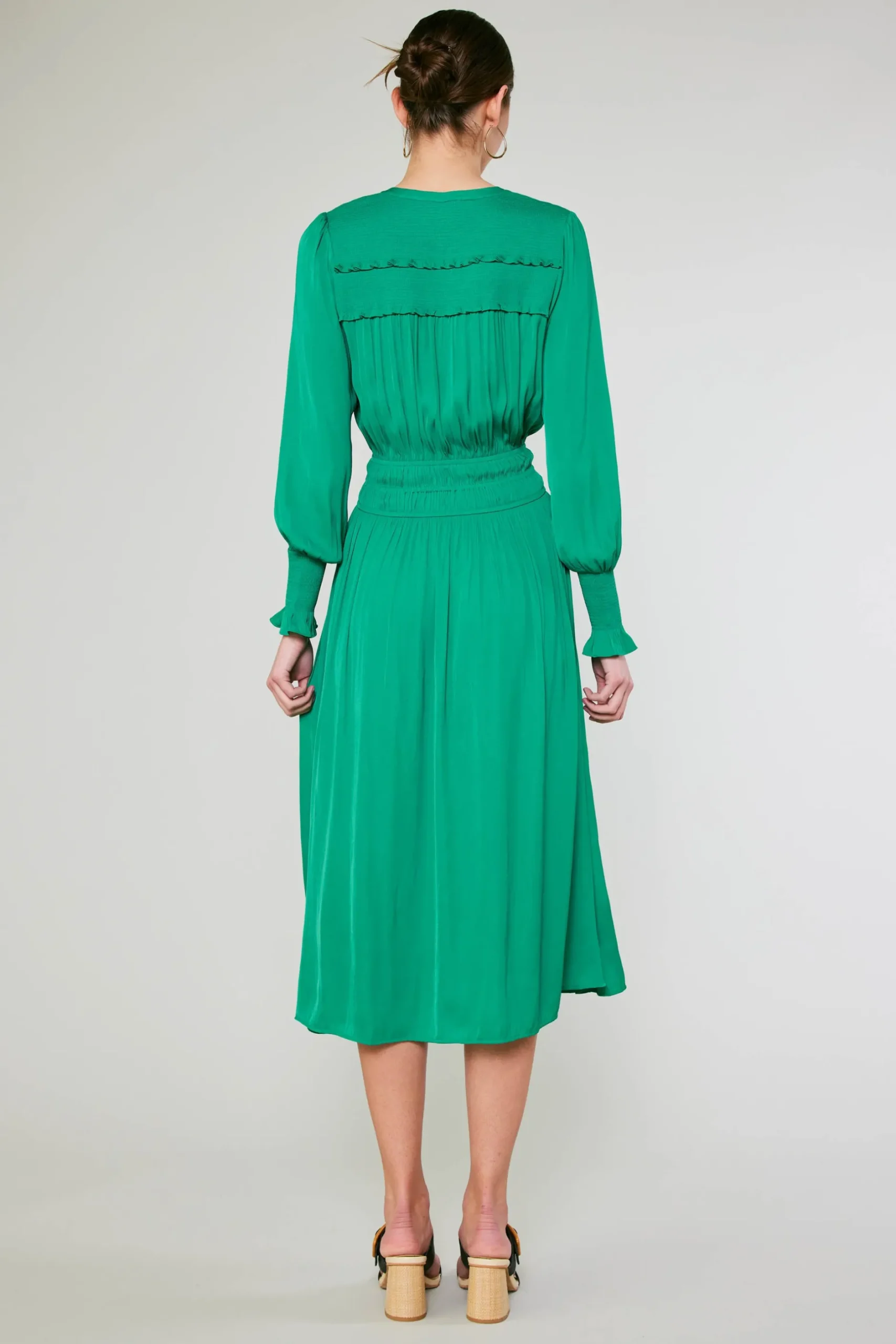 Midi Dresses-Current Air Aida Smocked Midi Dress GREEN