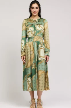 Midi Dresses-Current Air Aida Smocked Midi Dress OLIVEMLT