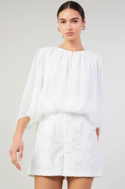 Long Sleeve Tops-Current Air Alessia Dolman Sleeved Blouse WHITE