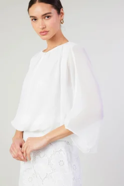 Long Sleeve Tops-Current Air Alessia Dolman Sleeved Blouse WHITE