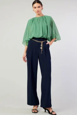 Long Sleeve Tops-Current Air Alessia Dolman Sleeved Blouse LEAFGREEN