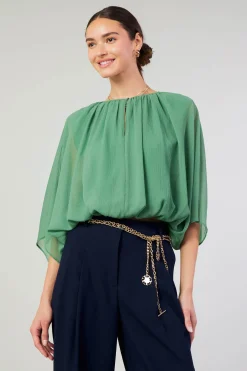 Long Sleeve Tops-Current Air Alessia Dolman Sleeved Blouse LEAFGREEN