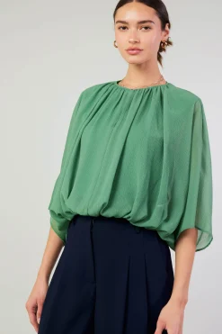 Long Sleeve Tops-Current Air Alessia Dolman Sleeved Blouse LEAFGREEN