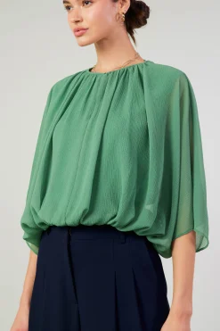 Long Sleeve Tops-Current Air Alessia Dolman Sleeved Blouse LEAFGREEN