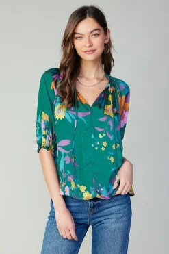 Long Sleeve Tops-Current Air Angelica Floral Blouse GREENFLORAL