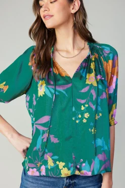 Long Sleeve Tops-Current Air Angelica Floral Blouse GREENFLORAL