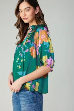 Long Sleeve Tops-Current Air Angelica Floral Blouse GREENFLORAL