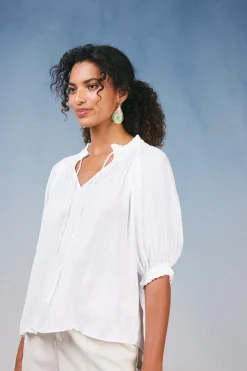 Short Sleeve Tops|Long Sleeve Tops-Current Air Angelica Pleated Blouse WHITE