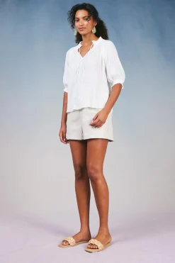 Short Sleeve Tops|Long Sleeve Tops-Current Air Angelica Pleated Blouse WHITE