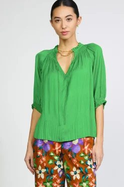 Short Sleeve Tops|Long Sleeve Tops-Current Air Angelica Pleated Blouse SPRINGGREEN