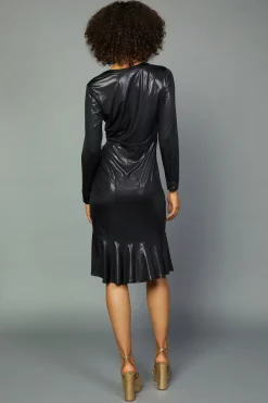 Mini Dresses-Current Air Asymmetrical Button Dress BLACK