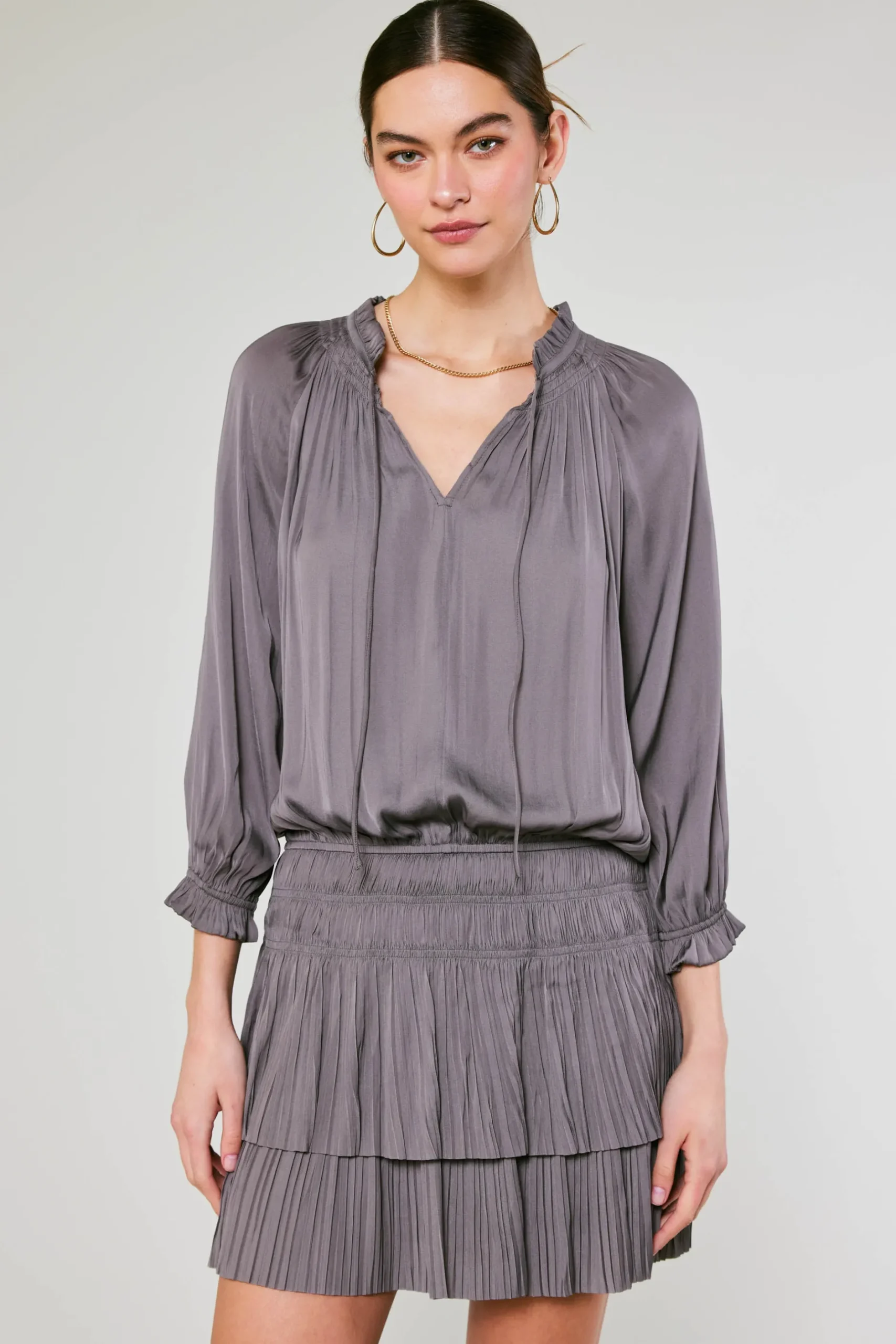 Mini Dresses-Current Air Aurelie Pleated Mini Dress TAUPEGREY