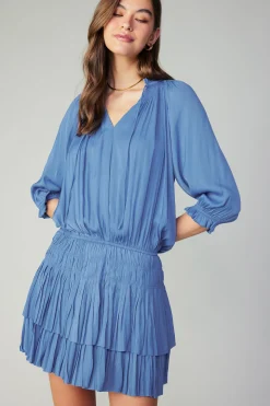 Mini Dresses-Current Air Aurelie Pleated Mini Dress FADEDBLUE