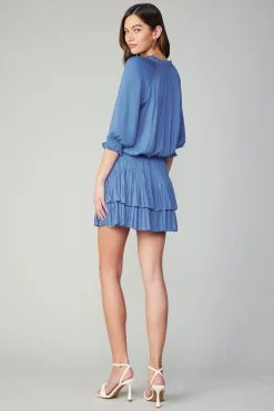 Mini Dresses-Current Air Aurelie Pleated Mini Dress FADEDBLUE