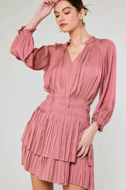 Mini Dresses-Current Air Aurelie Pleated Mini Dress ROSE