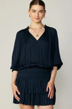 Mini Dresses-Current Air Aurelie Pleated Mini Dress DARKNAVY