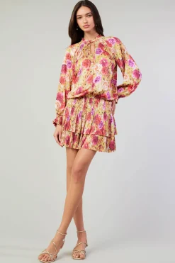 Mini Dresses-Current Air Aurelie Rose Mini Dress YELLOWREDMLT