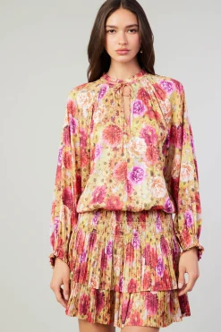 Mini Dresses-Current Air Aurelie Rose Mini Dress YELLOWREDMLT