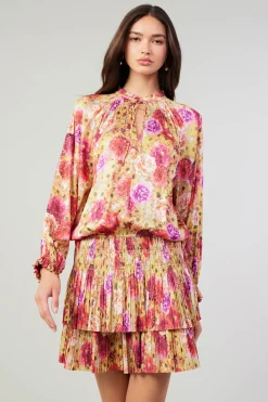 Mini Dresses-Current Air Aurelie Rose Mini Dress YELLOWREDMLT