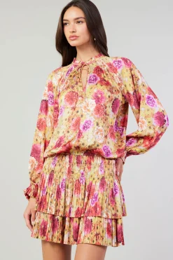 Mini Dresses-Current Air Aurelie Rose Mini Dress YELLOWREDMLT