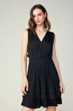 Mini Dresses-Current Air Aurora Crinkle Pleated Mini Dress BLACK