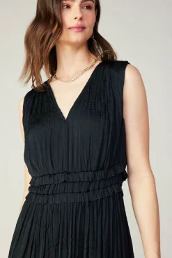 Mini Dresses-Current Air Aurora Crinkle Pleated Mini Dress BLACK