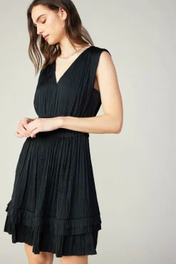 Mini Dresses-Current Air Aurora Crinkle Pleated Mini Dress BLACK
