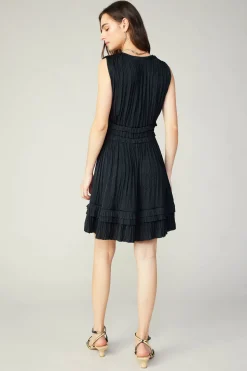 Mini Dresses-Current Air Aurora Crinkle Pleated Mini Dress BLACK