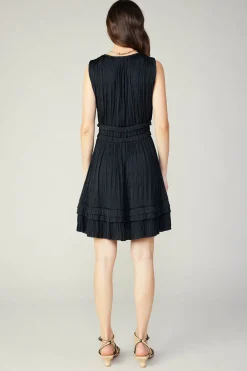 Mini Dresses-Current Air Aurora Crinkle Pleated Mini Dress BLACK