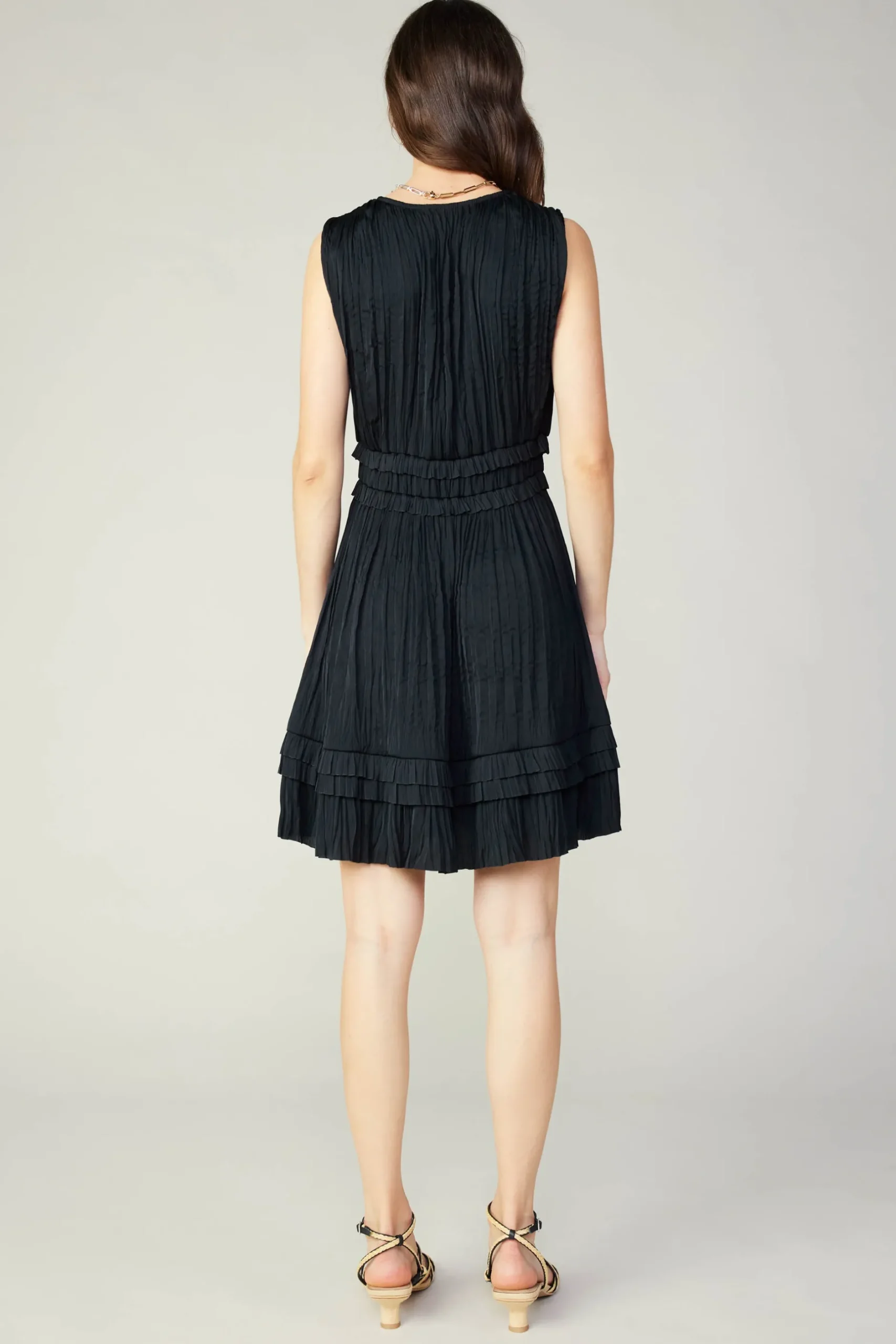 Mini Dresses-Current Air Aurora Crinkle Pleated Mini Dress BLACK