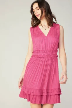 Mini Dresses-Current Air Aurora Crinkle Pleated Mini Dress FUCHSIA