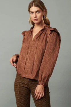 Long Sleeve Tops-Current Air Autumn Puff Sleeve Blouse CARAMEL