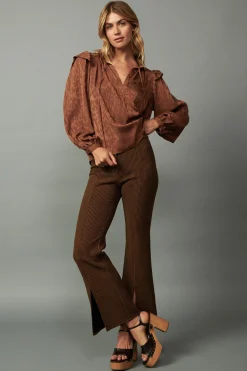 Long Sleeve Tops-Current Air Autumn Puff Sleeve Blouse CARAMEL