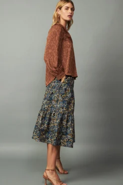 Long Sleeve Tops-Current Air Autumn Split Neck Blouse CARAMEL