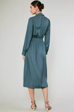 Midi Dresses-Current Air Belted Buttondown Shirt Dress FORESTGREEN