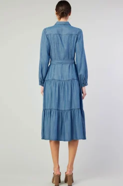 Midi Dresses-Current Air Belted Collar Shirt Dress CHAMBRAY