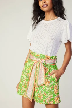 Shorts-Current Air Belted Floral Patterned Shorts GREENORANGEMLT
